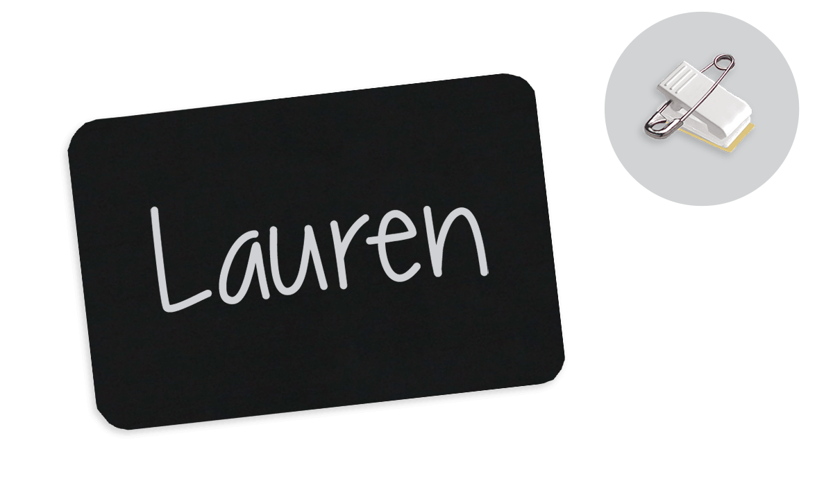 Badge nero a lavagnetta 75x50 mm, Attacco doppio