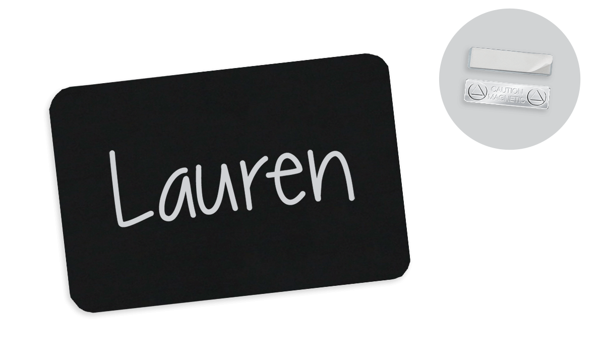 Badge nero a lavagnetta 75x50 mm, Attacco magnetico
