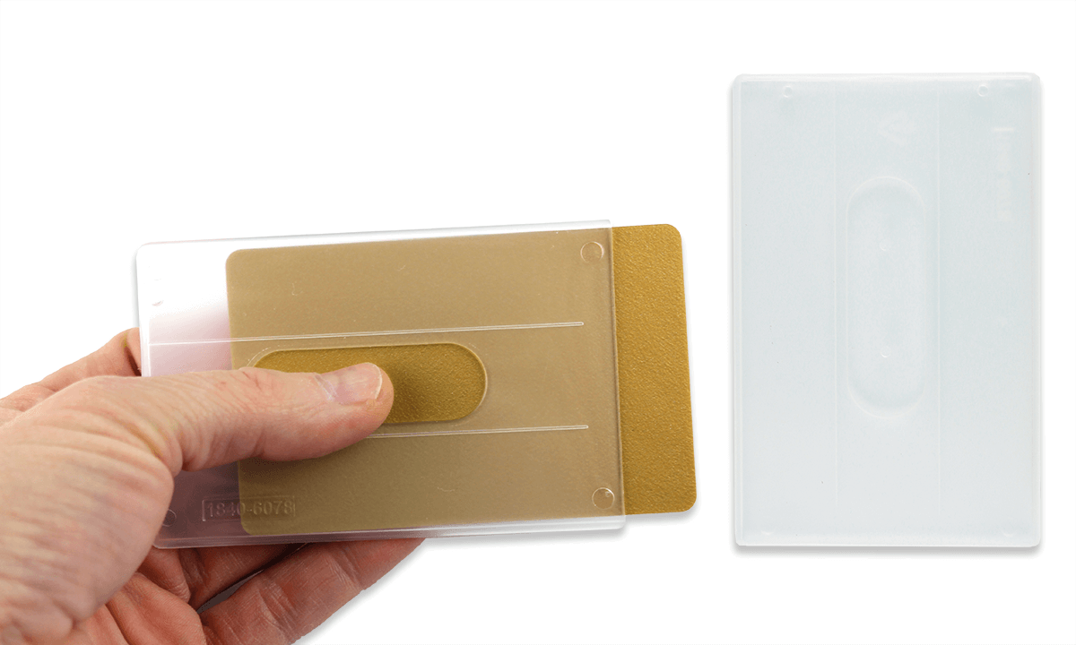 Dispenser per una carta/tessera semi-rigido con incavo per il pollice - opaco