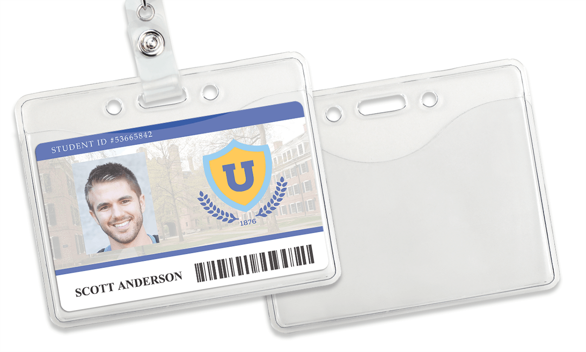 Portabadge orizzontale premium in vinile a 2 tasche - Dimensioni di una carta di credito (CR80)