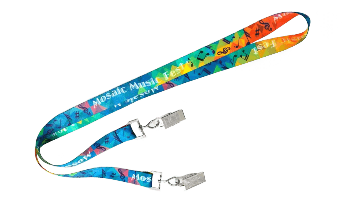 Laccetti porta badge personalizzati di 20 mm con doppio attaco - Effetto raso - Stampa in quadricomia
