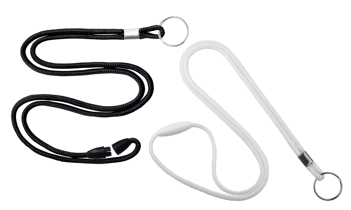 Laccetti portabadge rotondi di 3 mm con clip di sicurezza e anello metallico