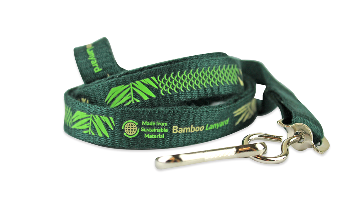 Laccetti portabadge in bambù personalizzati di 10 mm - 1 colore di stampa