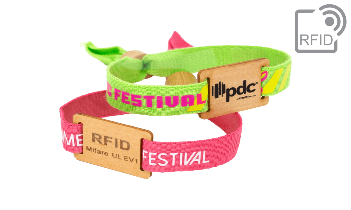 Braccialetti RFID in tessuto ecologico con cursore in legno