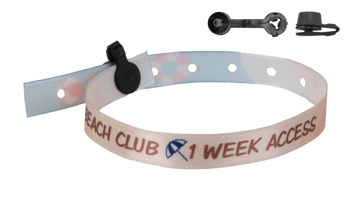 Braccialetti in tessuto Effetto Raso personalizzabili 10mm,"speciali per campeggi", chiusura Nice