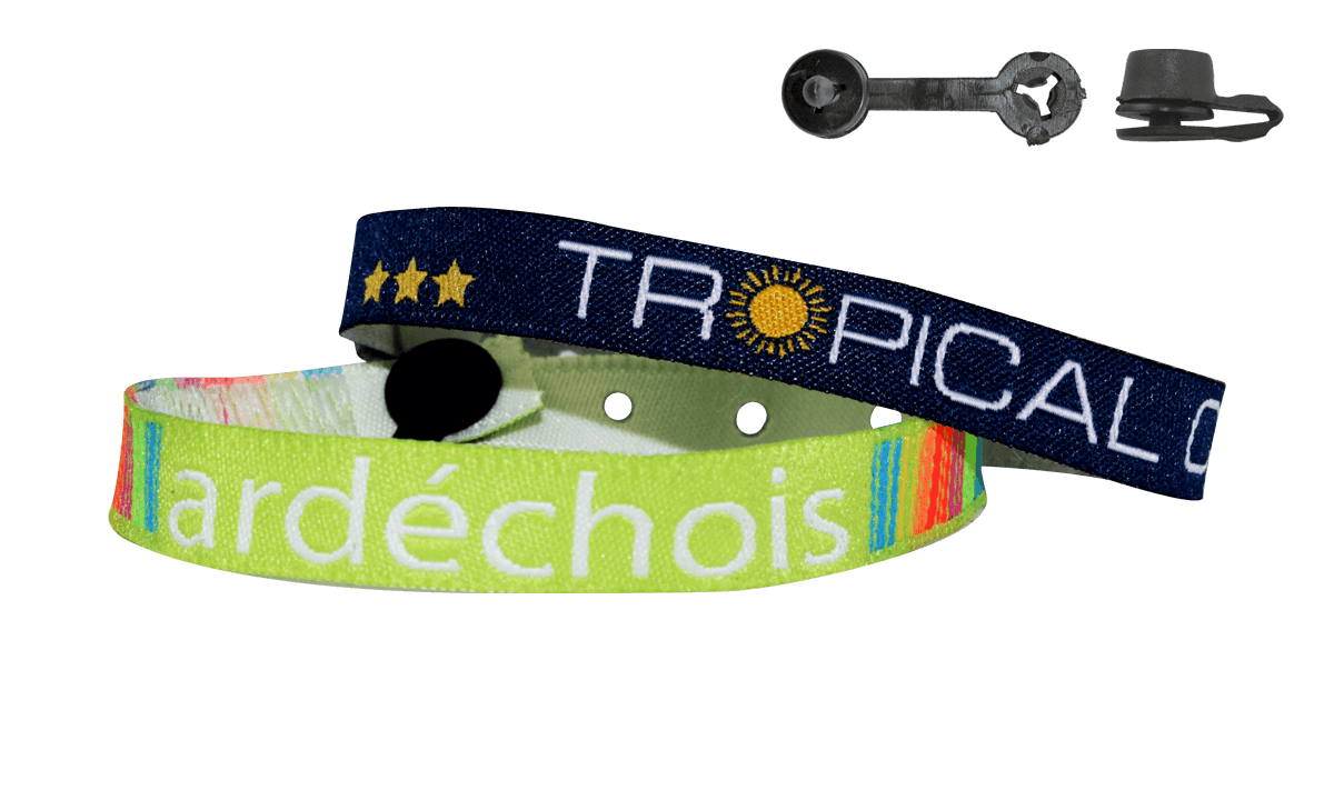 Braccialetti in tessuto Ricamato personalizzabili 10mm, "speciali per campeggi", chiusura Nice