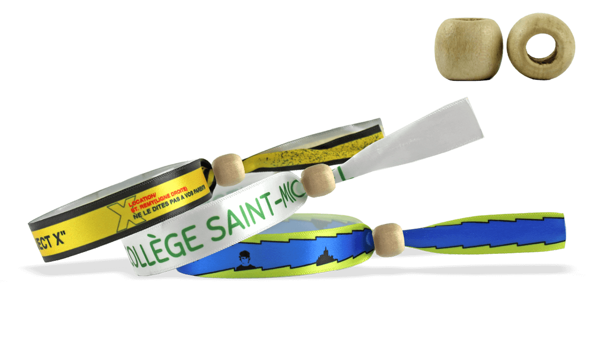 Braccialetti in tessuto Effetto Raso personalizzabili, chiusura riutilizzabile in legno, Montreal
