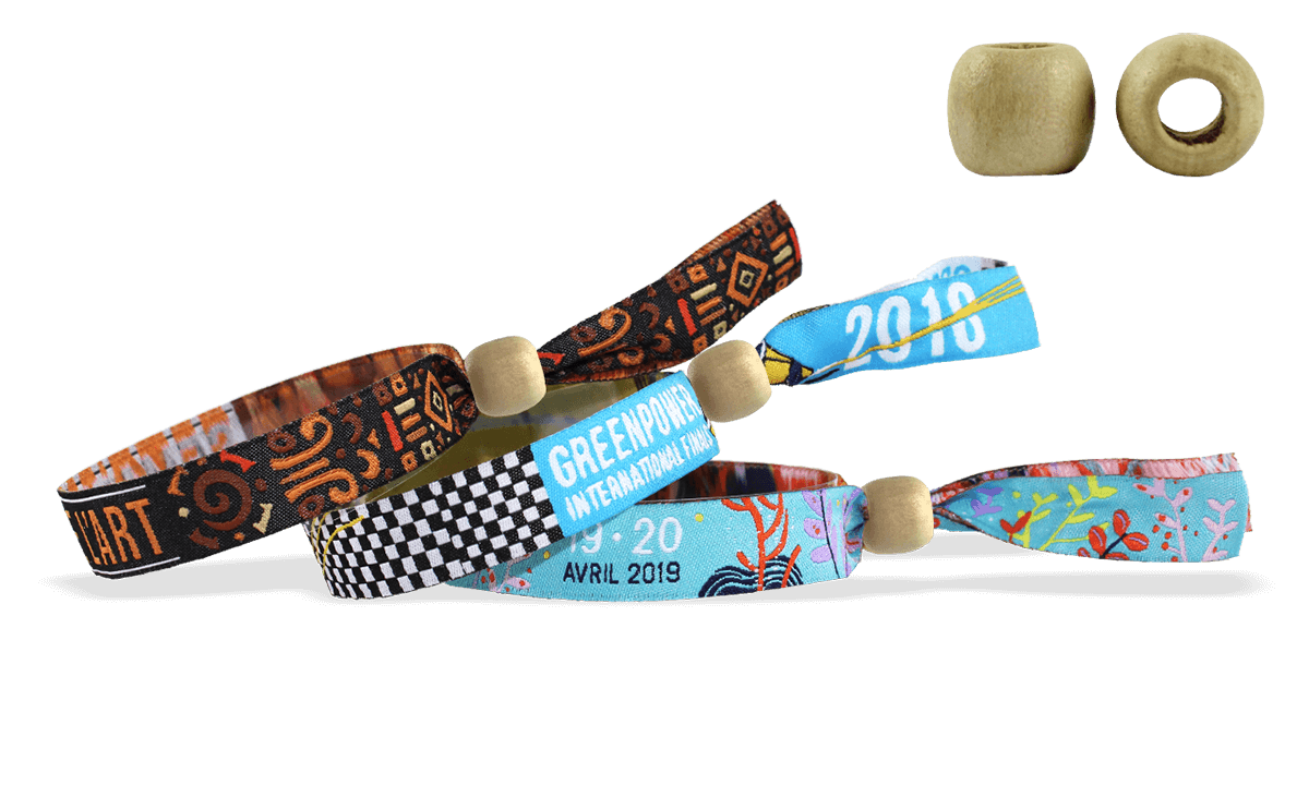 Braccialetti in tessuto Ricamato personalizzabili, chiusura riutilizzabile in legno, Montreal
