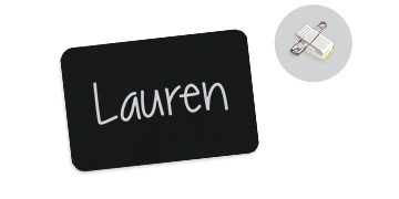 Badge nero a lavagnetta 75x50 mm, Attacco doppio