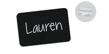 Badge nero a lavagnetta 75x50 mm, Attacco magnetico
