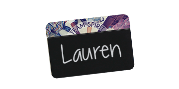 Badge  a lavagnetta 75x50 mm, personalizzato nella parte superiore