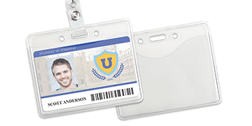 Portabadge orizzontale premium in vinile a 2 tasche - Dimensioni di una carta di credito (CR80)