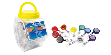 100 porta badge retrattili rotondi di diversi colori, Tub-o-reels