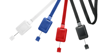 Laccetti porta badge piatti da 10 mm con clip di sicurezza e sistema SlimReel