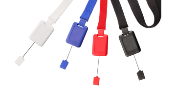 Laccetti porta badge piatti da 15 mm con clip di sicurezza e sistema SlimReel