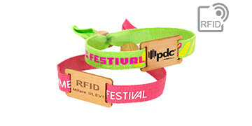 Braccialetti RFID in tessuto ecologico con cursore in legno