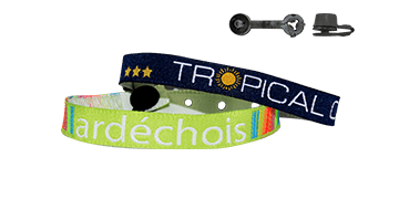 Braccialetti in tessuto Ricamato personalizzabili 10mm, "speciali per campeggi", chiusura Nice